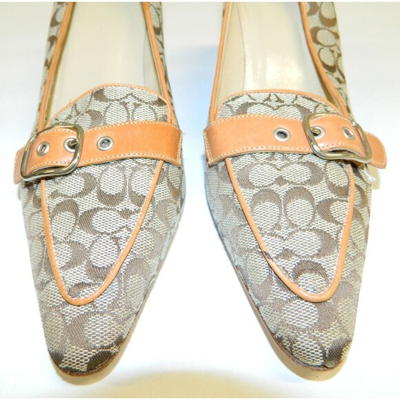Coach Jayne 7.5 B Signature Canvas & Leather Heels In Tan/Brown Y2k Pumps  Shoes - Picture 8 of 15